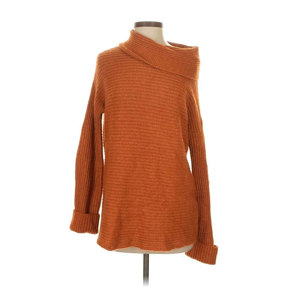 Pilcro Sweater Women XXS Orange Cowl Neck Ribbed Knit Asymmetrical Oversized